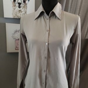 Tan Long-Cuff Button Down Blouse